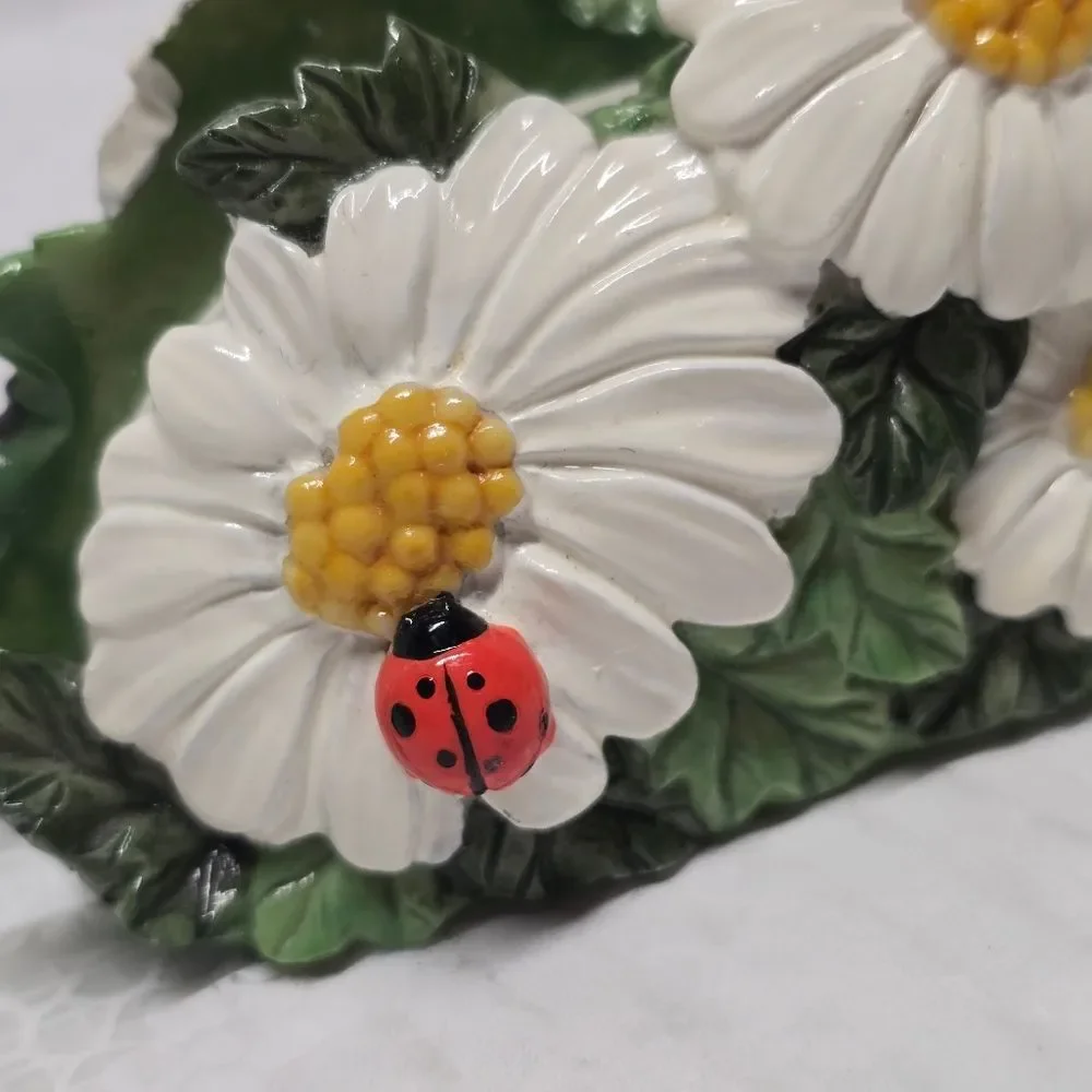 Vintage 2000 Floral Camomile And Ladybug Napkin Or Cards Holder Cottage Decor